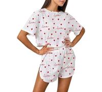 BIBOKAOKE Pijama de mujer de dos piezas con diseño de corazón - Top corto de manga corta y pantalones cortos | Pijamas cómodos para el hogar y el tiempo libre, Style#f04 Red, M