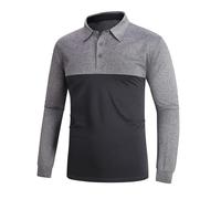 BIBOKAOKE Polo de manga larga para hombre con diseño de bloques de colores, camiseta moderna con cuello clásico y tira de botones, elegante camiseta informal para el día a día y el tiempo libre