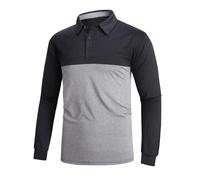 BIBOKAOKE Polo de manga larga para hombre con diseño de bloques de colores, camiseta moderna con cuello clásico y tira de botones, elegante camiseta informal para el día a día y el tiempo libre