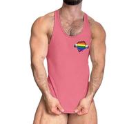 BIBOKAOKE Pride - Camiseta de tirantes para hombre con diseño de corazón arcoíris - Parte superior informal con estampado 3D RIPP | Cool Muscle Shirt para orgullo y ocio, Estilo#j02 Rosa, L