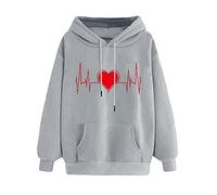 BIBOKAOKE Sudadera con capucha para mujer con estampado de latidos de corazón - Chaqueta con capucha con corazón rojo y diseño ECG | Sudadera informal de moda para el día a día, ocio y ropa romántica