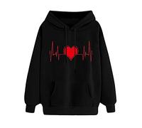BIBOKAOKE Sudadera con capucha para mujer con estampado de latidos de corazón - Chaqueta con capucha con corazón rojo y diseño ECG | Sudadera informal de moda para el día a día, ocio y ropa romántica
