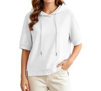BIBOKAOKE Sudadera con capucha para mujer, talla grande, color liso, manga corta, informal, con dobladillo dividido, informal, media manga, blusa de verano, camiseta holgada, Style#m04 White, 3XL