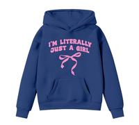 BIBOKAOKE Sudadera con capucha para niña de manga larga con estampado de letras de I'm Literally Just A Girl Motivdruck Casual Top con estampado de lazos, informal, básico, Estilo#o03 Azul, 3-4 años