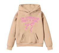 BIBOKAOKE Sudadera con capucha para niña de manga larga con estampado de letras de I'm Literally Just A Girl Motivdruck Casual Top con estampado de lazos, informal, básico, Estilo#o04 Caqui, 9-10 años