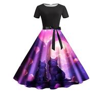 BIBOKAOKE Vestido de mujer con diseño de gato - manga corta bodycon vestido de noche con aspecto romántico | Vestido de cóctel vintage para ocasiones especiales y San Valentín, Style#b04 Navy, XL
