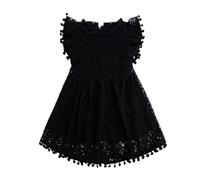 BIBOKAOKE Vestido De Niña Con Encaje Descubierto - Vestido De Princesa Con Delicado Detalle De Encaje | Vestido Festivo Para Ocasiones Especiales Y Celebraciones, Estilo#l01 Negro, 5-6 años