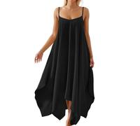 BIBOKAOKE Vestido de verano para mujer - Elegante vestido largo fluido con dobladillo asimétrico y tirantes finos | Para noches de playa y momentos relajados, Estilo#v02 Negro, XL