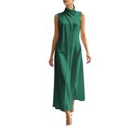 BIBOKAOKE Vestido largo elegante de moda para mujer con cuello alto y dobladillo asimétrico, sin mangas, túnica larga para cena de oficina, Estilo#t02 Verde, L