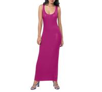 BIBOKAOKE Vestido largo para mujer con tirantes estrechos y escote profundo, vestido largo ajustado con dobladillo recto | Elegante vestido para noche y noche de gala, Estilo#t09 rosa fuerte, XXL