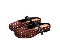 BIBOKAOKE Zapatos Mary-Jane con lunares planos con hebilla y punta cuadrada | Zapatos elegantes para primavera y verano, Estilo N02 Marrón, 37 EU