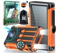 BIBRABY® Super Power Bank Solar INALÁMBRICA 3 En 1 De 26800mAh + Manivela para Recarga De Emergencia + 5 Puertos De Carga Rápida 22,5W | Cargador Solar | Cargador Portatil |Bateria Solar Portatil