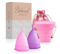Bibrad Copa Menstrual - 2 Copas Menstruales Tallas M y L, Vaso Esterilizador y Bolsa de Transporte de Algodón - 100% Suave Silicona de Grado Medico Lavable y Reutilizable (M-L)