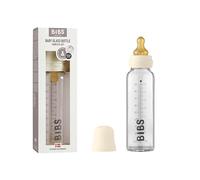 BIBS Baby Glass Bottle. Anticólico. Punta redonda de látex de caucho natural. Favorece la lactancia natural, Complete Set - 225 ml, Ivory