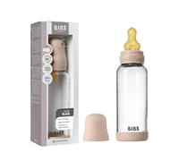BIBS Baby Glass Bottle. Anticólicos. Tetina redonda de látex de caucho natural. Favorece la lactancia natural, 240ml, Complete Set - Blush