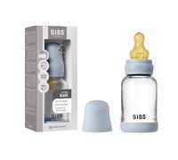 BIBS Baby Glass Bottle. Anticólicos. Tetina redonda de látex de caucho natural. Favorece la lactancia natural, 120ml, Complete Set - Baby Blue