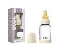 BIBS Baby Glass Bottle. Anticólicos. Tetina redonda de látex de caucho natural. Favorece la lactancia natural, 120ml, Complete Set - Ivory