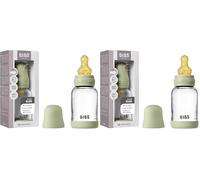 BIBS Baby Glass Bottle. Anticólicos. Tetina redonda de látex de caucho natural. Favorece la lactancia natural, 120ml, Complete Set - Sage (Paquete de 2)