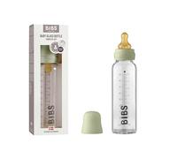 BIBS Baby Glass Bottle. Anticólicos. Tetina redonda de látex de caucho natural. Favorece la lactancia natural, Complete Set - 225 ml, Sage