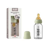 BIBS Baby Glass Bottle. Anticólicos. Tetina redonda de látex de caucho natural. Favorece la lactancia natural, Complete Set - 110 ml, Sage