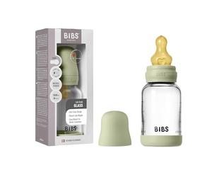 BIBS Baby Glass Bottle. Anticólicos. Tetina redonda de látex de caucho natural. Favorece la lactancia natural, 120ml, Complete Set - Sage