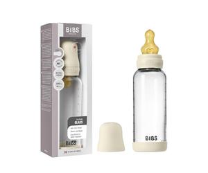 BIBS Baby Glass Bottle. Anticólicos. Tetina redonda de látex de caucho natural. Favorece la lactancia natural, 240ml, Complete Set - Ivory