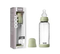 BIBS Baby Glass Bottle. Anticólicos. Tetina redonda de Silicona. Favorece la lactancia natural, 240ml, Complete Set - Sage