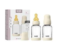 BIBS Baby Glass Bottle. Paquete de 2. Anticólicos. Tetina redonda de látex de caucho natural. Favorece la lactancia natural, Complete Set - 120 ml (Pack of 2), Ivory