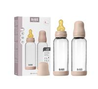 BIBS Baby Glass Bottle. Paquete de 2. Anticólicos. Tetina redonda de látex de caucho natural. Favorece la lactancia natural, Complete Set - 240 ml (Pack of 2), Blush