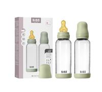 BIBS Baby Glass Bottle. Paquete de 2. Anticólicos. Tetina redonda de látex de caucho natural. Favorece la lactancia natural, Complete Set - 240 ml (Pack of 2), Sage