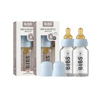 BIBS Baby Glass Bottle. Paquete de 2. Anticólicos. Tetina redonda de látex de caucho natural. Favorece la lactancia natural, Complete Set - 110 ml (Pack of 2), Baby Blue
