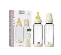 BIBS Baby Glass Bottle. Paquete de 2. Anticólicos. Tetina redonda de látex de caucho natural. Favorece la lactancia natural, Complete Set - 240 ml (Pack of 2), Ivory