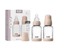 BIBS Baby Glass Bottle. Paquete de 2. Anticólicos. Tetina redonda de Silicona. Favorece la lactancia natural, Complete Set - 120 ml (Pack of 2), Blush