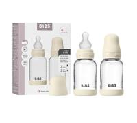 BIBS Baby Glass Bottle. Paquete de 2. Anticólicos. Tetina redonda de Silicona. Favorece la lactancia natural, Complete Set - 120 ml (Pack of 2), Ivory