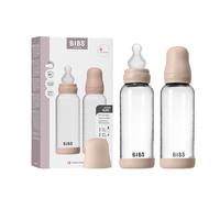 BIBS Baby Glass Bottle. Paquete de 2. Anticólicos. Tetina redonda de Silicona. Favorece la lactancia natural, Complete Set - 240 ml (Pack of 2), Blush