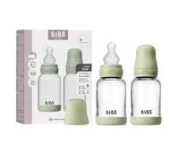 BIBS Baby Glass Bottle. Paquete de 2. Anticólicos. Tetina redonda de Silicona. Favorece la lactancia natural, Complete Set - 120 ml (Pack of 2), Sage