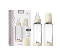 BIBS Baby Glass Bottle. Paquete de 2. Anticólicos. Tetina redonda de Silicona. Favorece la lactancia natural, Complete Set - 240 ml (Pack of 2), Ivory
