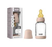 BIBS Biberón de vidrio, 120 ml, 1-pack, Tetina de látex natural, Blush | Anticólicos | Tetina de látex natural | Flujo lento | Apto para lactancia | Fabricado en Dinamarca | Tetina BIBS