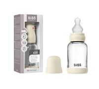 BIBS Biberón de vidrio, 120 ml, 1-pack, Tetina de silicona, Ivory | Anticólicos | Tetina de silicona | Flujo lento | Apoya la lactancia | Fabricado en Dinamarca | Tetina familiar Bibs