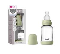 BIBS Biberón de vidrio, 120 ml, pack de 1, Sage | Tetina de silicona | Anticólicos | Sin BPA