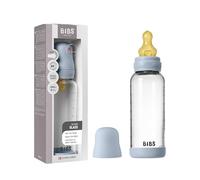 BIBS Biberón de vidrio, 240 ml, 1-pack, Tetina de látex natural, Baby Blue