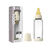 BIBS Biberón de vidrio, 240 ml, pack de 1, Ivory | Anticólicos | Tetina de látex natural | Flujo medio | Apto para lactancia | Fabricado en Dinamarca | Tetina BIBS