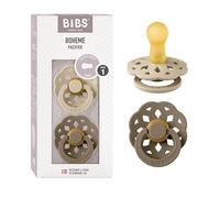 BIBS Boheme Chupete, 0-6 meses, 2-pack, Vanilla/Dark Oak | Tetina redonda | Látex de caucho natural | Talla 1 | Sin BPA | Fabricado en Dinamarca | Alta aceptación | Orificios de aire
