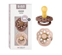 BIBS Boheme Chupete, 0-6 meses, 2-pack, Woodchuck/Blush | Tetina redonda | Látex de caucho natural | Talla 1 | Sin BPA | Fabricado en Dinamarca | Alta aceptación | Orificios de aire