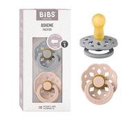 BIBS Boheme Chupete, 0-6 meses, pack de 2, tetina redonda, Cloud/Blush | Látex de caucho natural | Talla 1 | Sin BPA | Fabricado en Dinamarca | Alta aceptación | Orificios de aire | Escudo cómodo