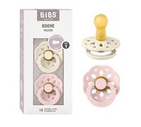 BIBS Boheme Chupete, 0-6 meses, pack de 2, tetina redonda, Ivory/Blossom | Látex de caucho natural | Talla 1 | Sin BPA | Fabricado en Dinamarca | Alta aceptación | Orificios de aire | Escudo cómodo