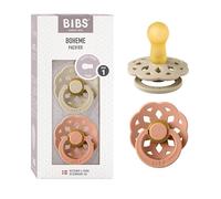 BIBS Boheme Chupete, 0-6 meses, pack de 2, tetina redonda, Vanilla/Peach | Látex de caucho natural | Talla 1 | Sin BPA | Fabricado en Dinamarca | Alta aceptación | Orificios de aire | Escudo cómodo