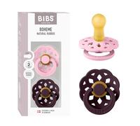 BIBS Boheme Chupete, 6-18 meses, 2-pack, Baby Pink/Plum | Tetina redonda | Látex de caucho natural | Talla 2 | Sin BPA | Fabricado en Dinamarca | Alta aceptación | Orificios de aire