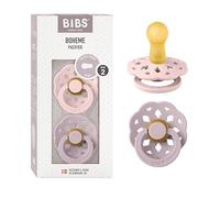 BIBS Boheme Chupete, 6-18 meses, 2-pack, Blossom/Dusky Lilac | Tetina redonda | Látex de caucho natural | Talla 2 | Sin BPA | Fabricado en Dinamarca | Alta aceptación | Orificios de aire