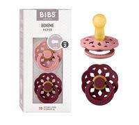 BIBS Boheme Chupete, 6-18 meses, 2-pack, Dusty Pink/Elderberry | Tetina redonda | Látex de caucho natural | Talla 2 | Sin BPA | Fabricado en Dinamarca | Alta aceptación | Orificios de aire